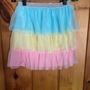 Little girl blue, yellow , pink waterfall tulle skirt.
